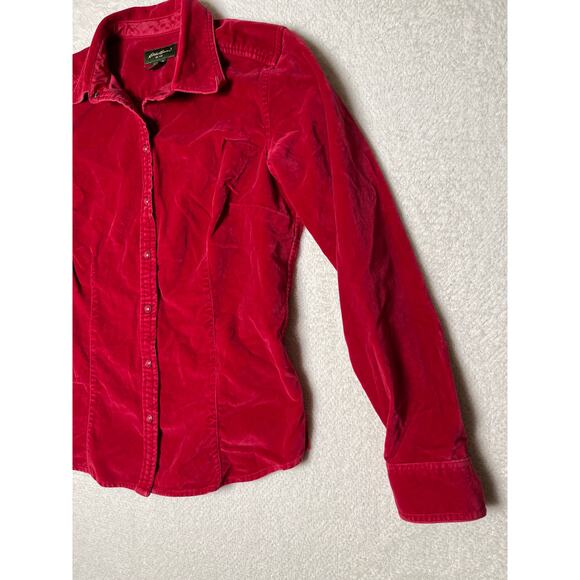 VTG Eddie Bauer Women's Velvet Snap Button Whimsygoth Cowgirl Blouse Red M - Picture 3 of 8
